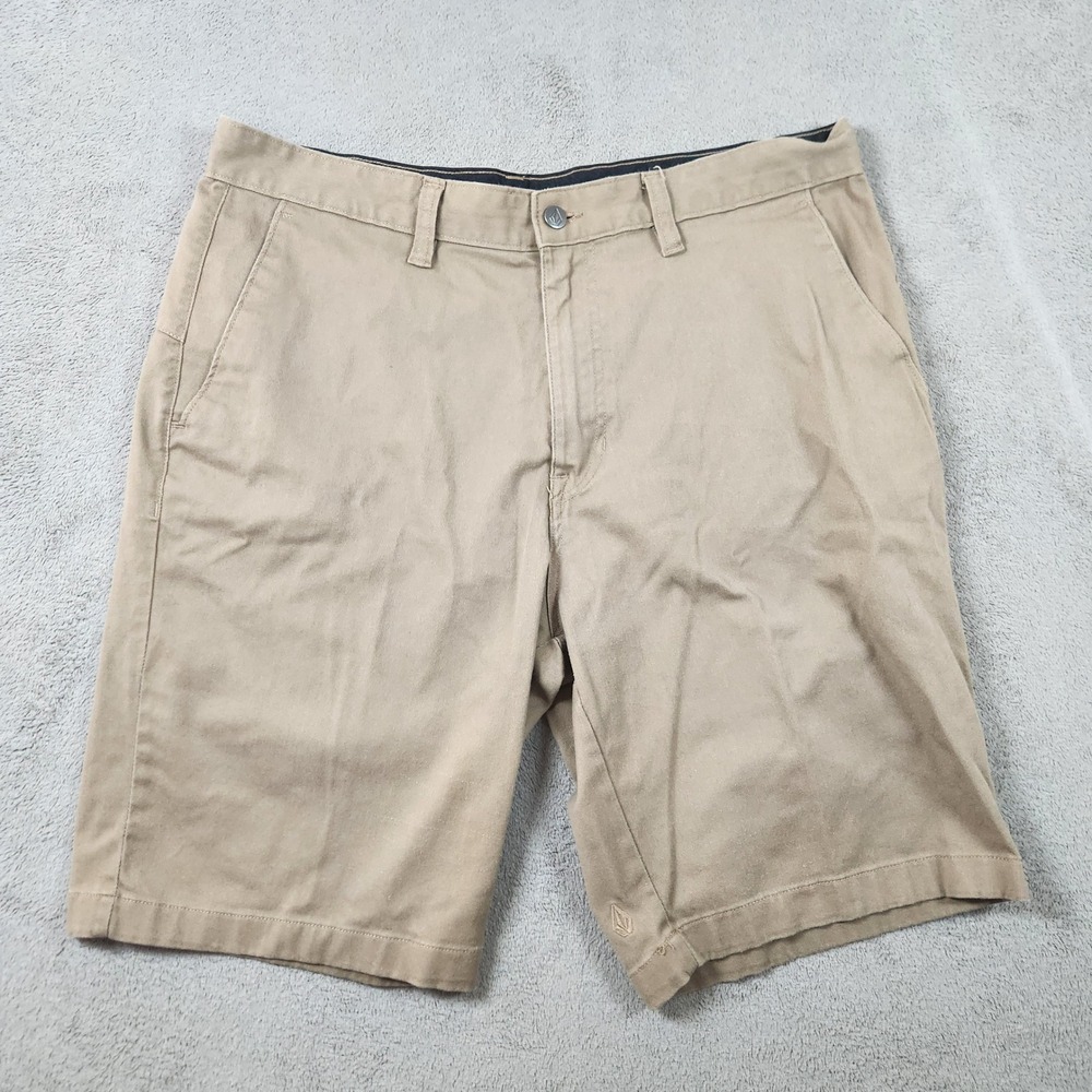 Volcom Frickin Modern Fit Chino Shorts Mens Size 36 Khaki Tan Stretch